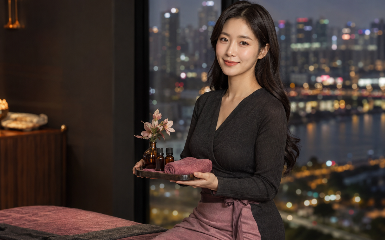 서울 동대문 방문 홈케어를 안내하는 젊은 성인 한국 여성 관리사